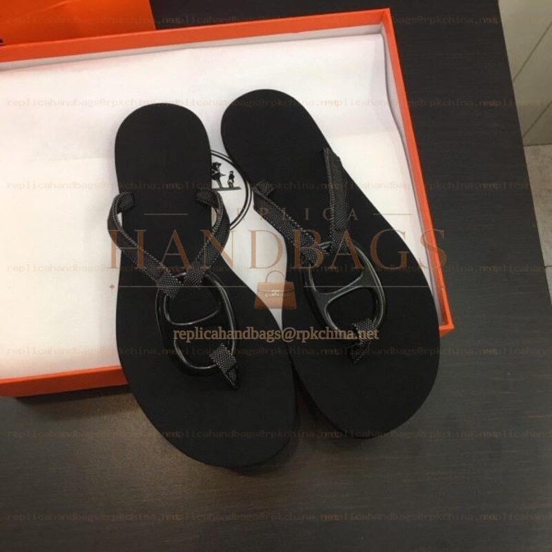 Replica Hermes Black H Flip Flop Sandal