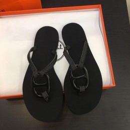 Replica Hermes Black H Flip Flop Sandal