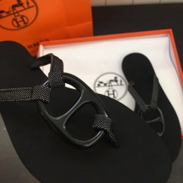 Replica Hermes Black H Flip Flop Sandal