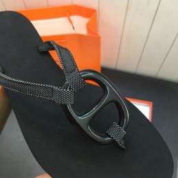 Replica Hermes Black H Flip Flop Sandal