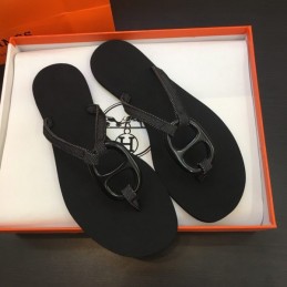 Replica Hermes Black H Flip Flop Sandal