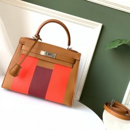 Replica Hermes Tan Coral Colorblock Kelly 28 Bag