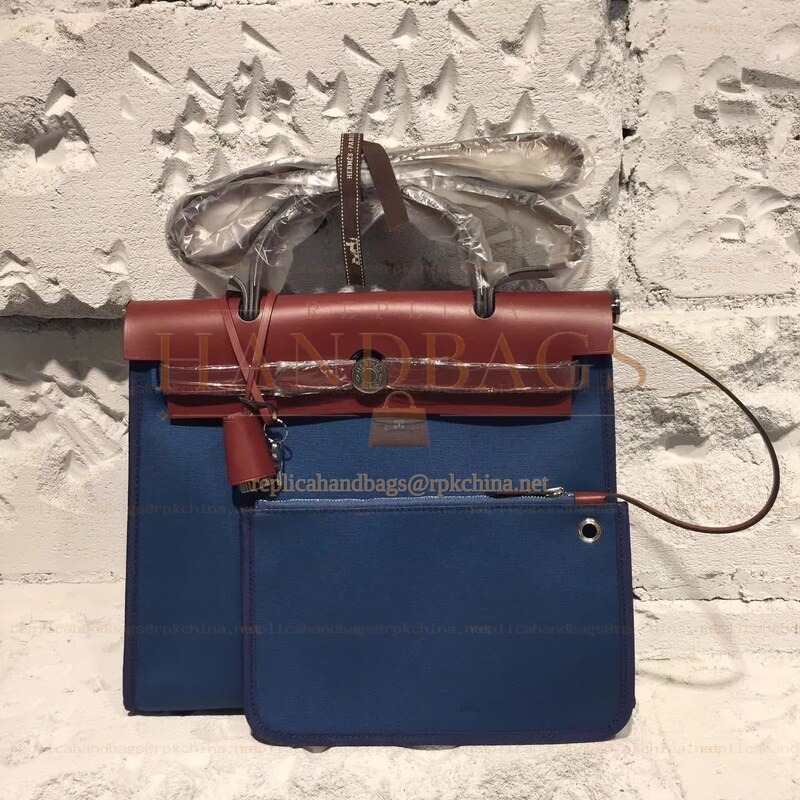 Replica Hermes Navy Blue Burgundy Herbag Zip 31 Bag