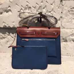 Replica Hermes Navy Blue Burgundy Herbag Zip 31 Bag