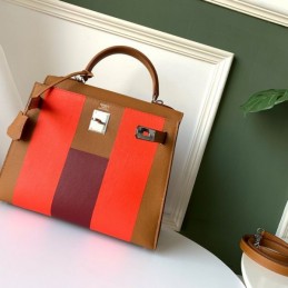 Replica Hermes Tan Coral Colorblock Kelly 28 Bag