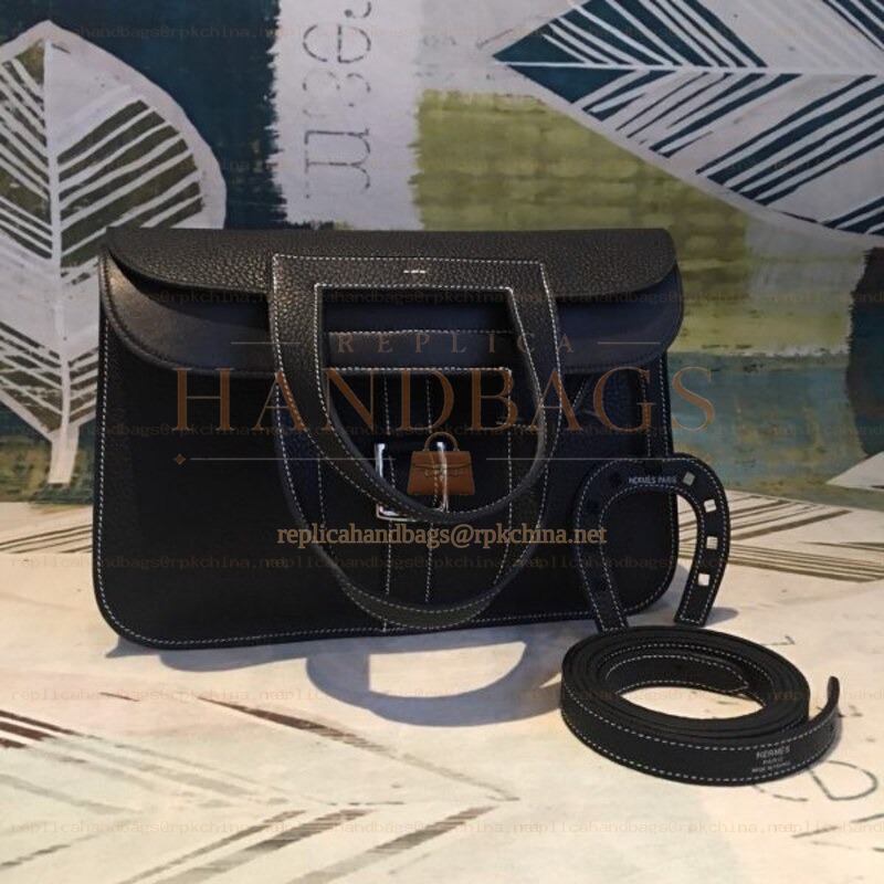 Replica Hermes Black Halzan 31 Bag