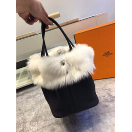 Replica Hermes Black Picotin Lock 13 Fur Trim Bag