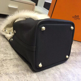 Replica Hermes Black Picotin Lock 13 Fur Trim Bag