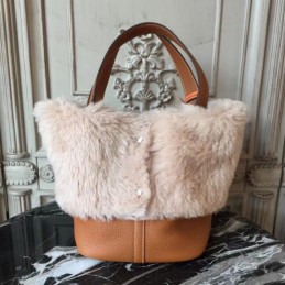 Replica Hermes Tan Picotin Lock 13 Fur Trim Twilly Bag
