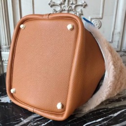 Replica Hermes Tan Picotin Lock 13 Fur Trim Twilly Bag