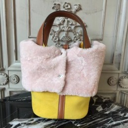 Replica Hermes Pink Picotin Lock 13 Fur Trim Twilly Bag