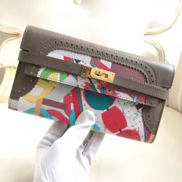 Replica Hermes Gray Kelly Wallet with Scarf Print Interior
