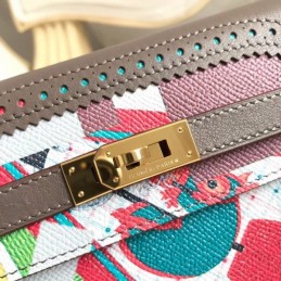 Replica Hermes Gray Kelly Wallet with Scarf Print Interior