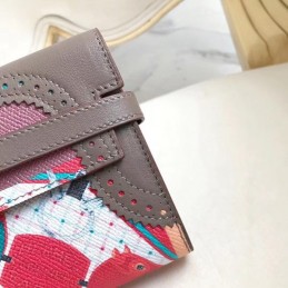Replica Hermes Gray Kelly Wallet with Scarf Print Interior