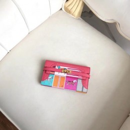 Replica Hermes Pink Kelly Wallet with Scarf Print Interior