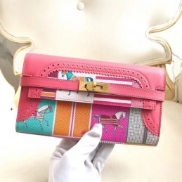 Replica Hermes Pink Kelly Wallet with Scarf Print Interior