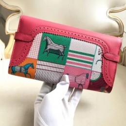 Replica Hermes Pink Kelly Wallet with Scarf Print Interior