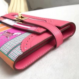 Replica Hermes Pink Kelly Wallet with Scarf Print Interior
