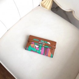 Replica Hermes Brown Kelly Wallet with Scarf Print Interior