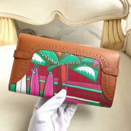 Replica Hermes Brown Kelly Wallet with Scarf Print Interior