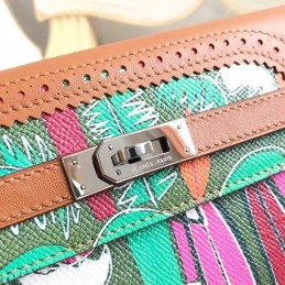 Replica Hermes Brown Kelly Wallet with Scarf Print Interior