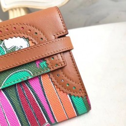Replica Hermes Brown Kelly Wallet with Scarf Print Interior