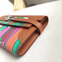 Replica Hermes Brown Kelly Wallet with Scarf Print Interior