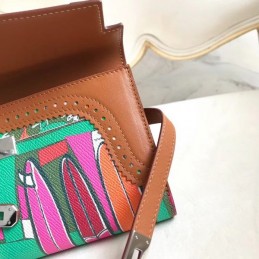 Replica Hermes Brown Kelly Wallet with Scarf Print Interior