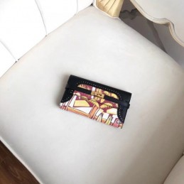 Replica Hermes Black Kelly Wallet with Scarf Print Interior