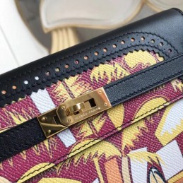 Replica Hermes Black Kelly Wallet with Scarf Print Interior