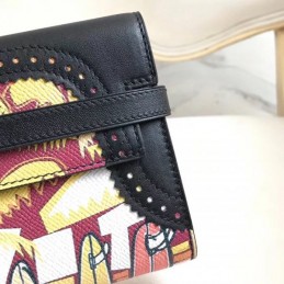 Replica Hermes Black Kelly Wallet with Scarf Print Interior