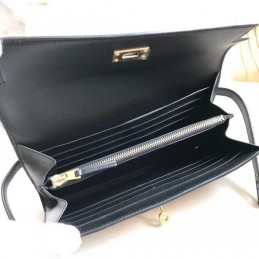 Replica Hermes Black Kelly Wallet with Scarf Print Interior
