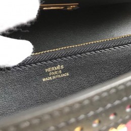 Replica Hermes Black Kelly Wallet with Scarf Print Interior