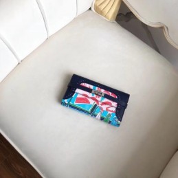 Replica Hermes Navy Blue Kelly Wallet with Scarf Print Interior