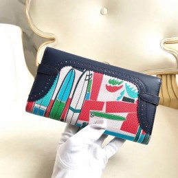 Replica Hermes Navy Blue Kelly Wallet with Scarf Print Interior
