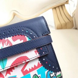 Replica Hermes Navy Blue Kelly Wallet with Scarf Print Interior