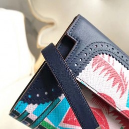 Replica Hermes Navy Blue Kelly Wallet with Scarf Print Interior