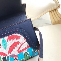 Replica Hermes Navy Blue Kelly Wallet with Scarf Print Interior