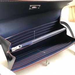 Replica Hermes Navy Blue Kelly Wallet with Scarf Print Interior