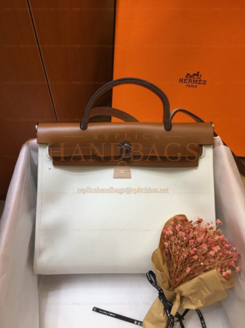 Replica Hermes White Tan Herbag Zip 31 Bag