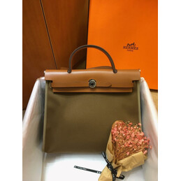 Replica Hermes Olive Green Tan Herbag Zip 31 Palladium Hardware Bag