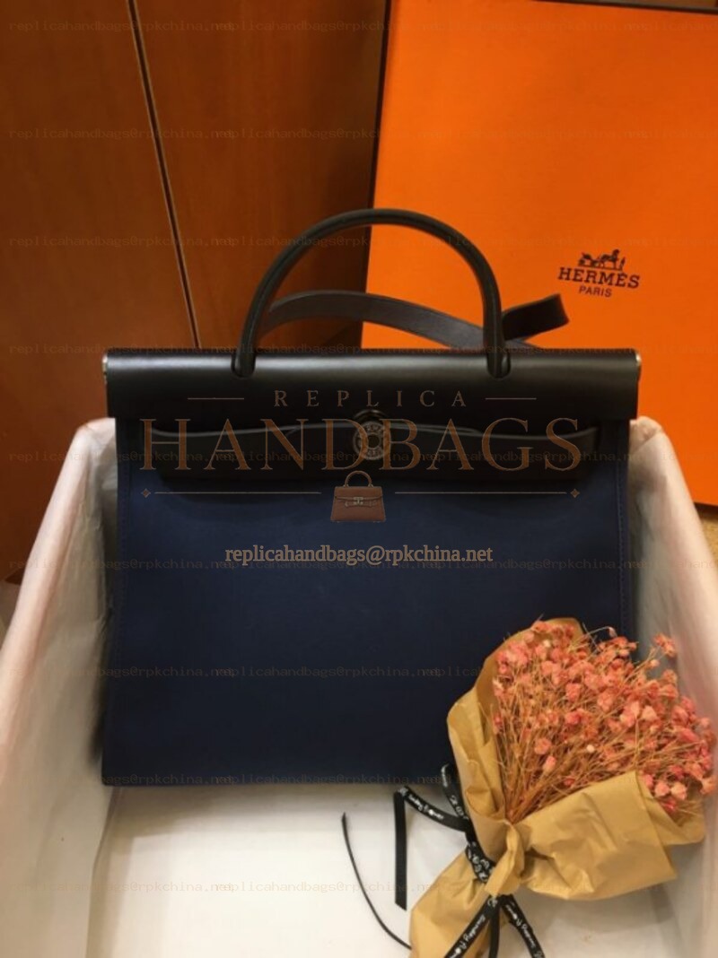 Replica Hermes Navy Blue Black Herbag Zip 31 Bag