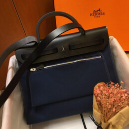 Replica Hermes Navy Blue Black Herbag Zip 31 Bag
