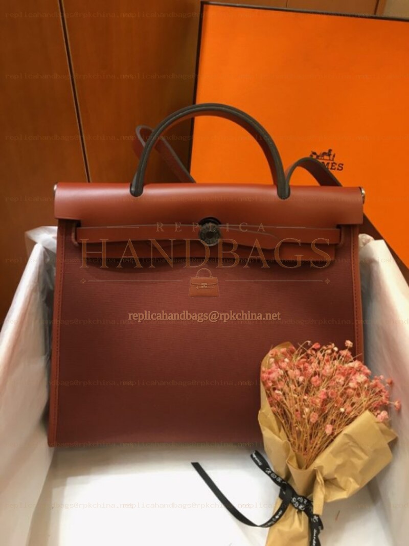Replica Hermes Burgundy Brown Herbag Zip 31 Bag