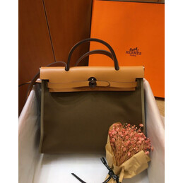 Replica Hermes Dark Olive Green Tan Herbag Zip 31 Bag