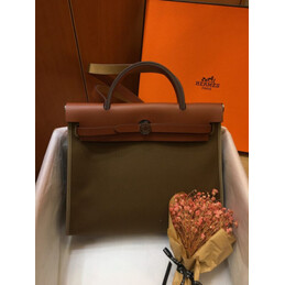 Replica Hermes Dark Olive Green Burgundy Herbag Zip 31 Bag