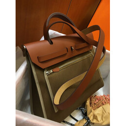 Replica Hermes Dark Olive Green Burgundy Herbag Zip 31 Bag