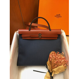 Replica Hermes Navy Blue Tan Herbag Zip 31 Bag