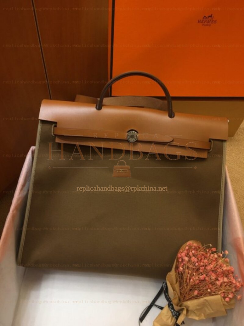 Replica Hermes Olive Green Tan Herbag Zip 39 Bag