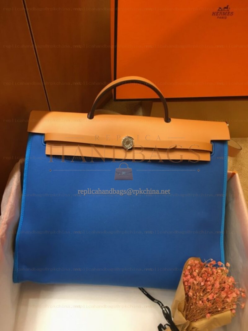 Replica Hermes Blue Tan Herbag Zip 39 Bag